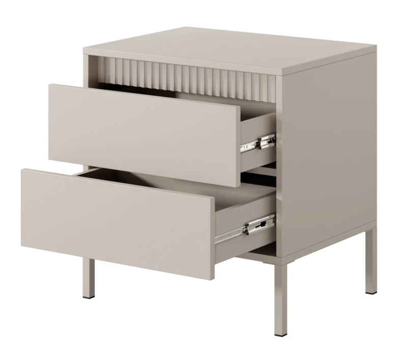 Nachttisch Falsetto mit geriffelten Fronten und einer Schublade, 68 cm, beige