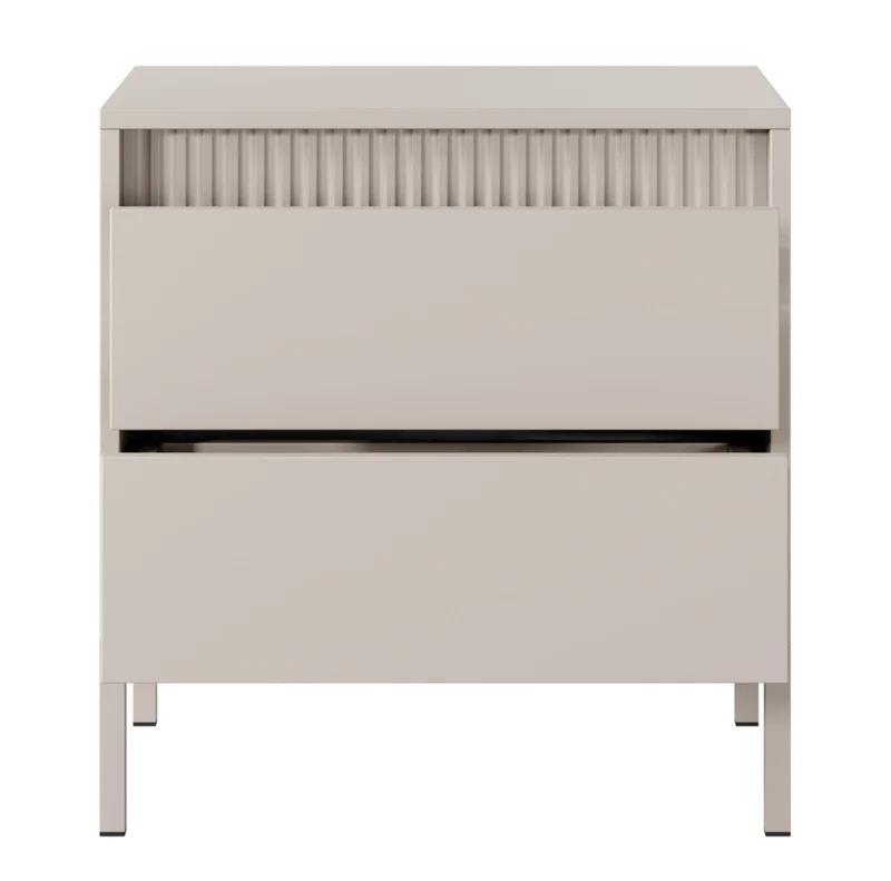 Nachttisch Falsetto mit geriffelten Fronten und einer Schublade, 68 cm, beige