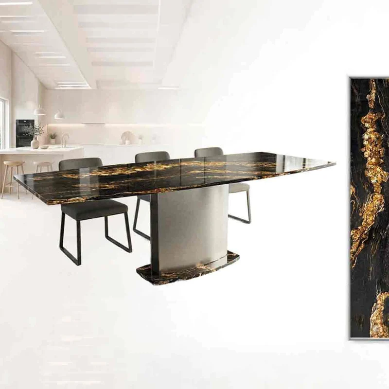 Esstisch Terra in Bootsform mit schwarz-goldener Granitplatte online konfigurieren