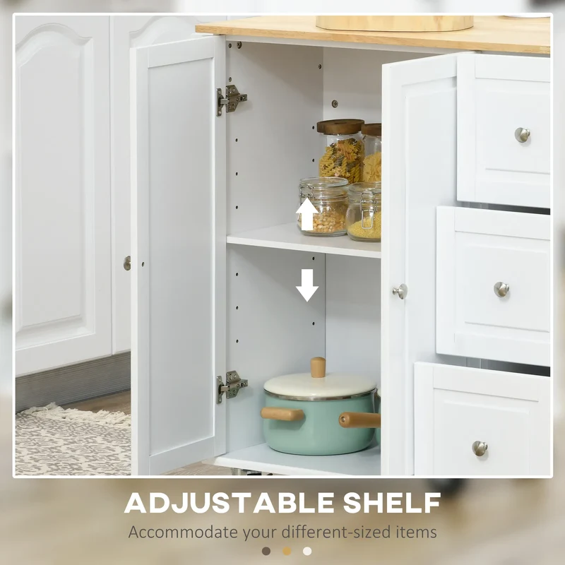 Rolling Kitchen Island Cart with Drop Leaf – 3 Drawers, Cabinet, Spice Rack & Towel Rack (United States & Canada Delivery Only)