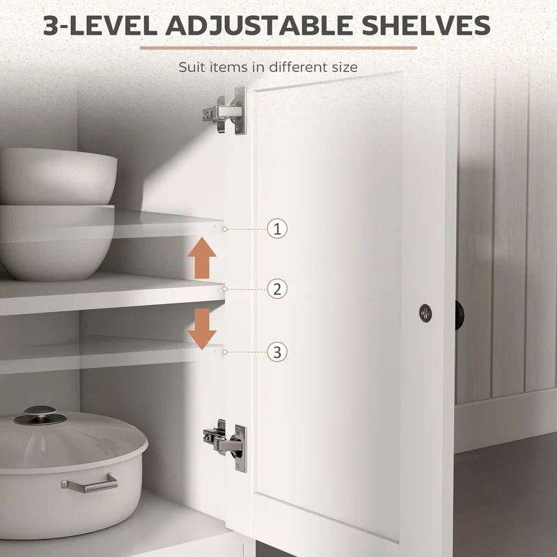 White Kitchen Sideboard Cabinet – 2 Drawers, 4 Barn Doors & Adjustable Shelves (United States & Canada Delivery Only)