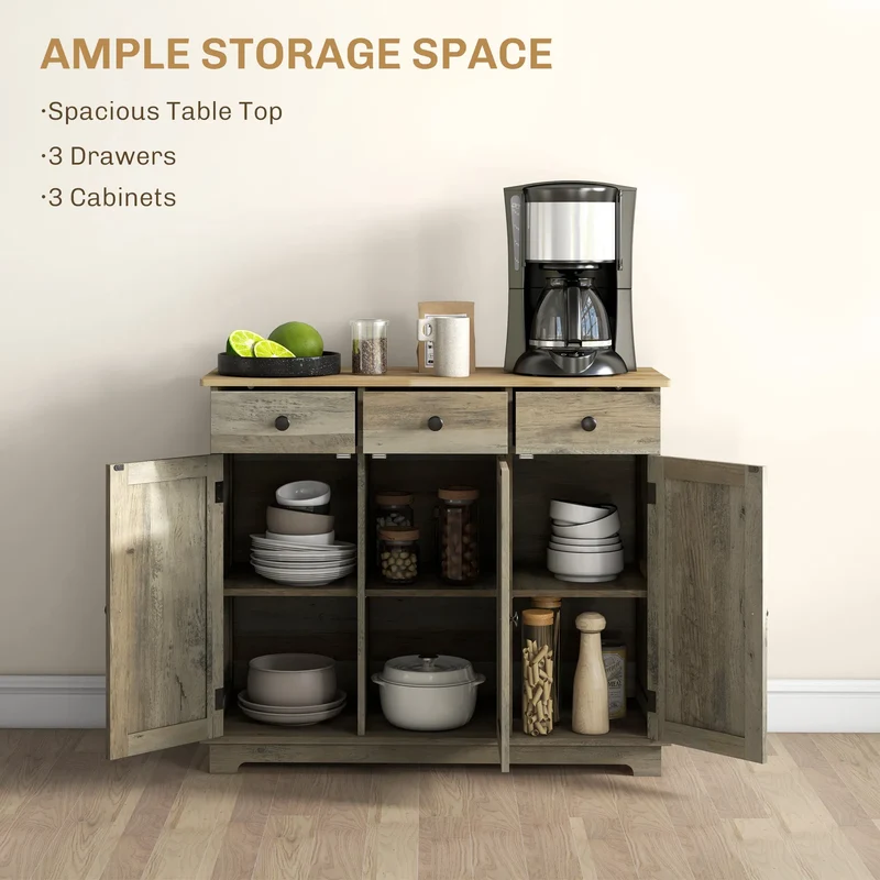 Modern Washed Grey Sideboard Buffet Cabinet – Storage Cabinets, Drawers & Adjustable Shelves (United States & Canada Delivery Only)