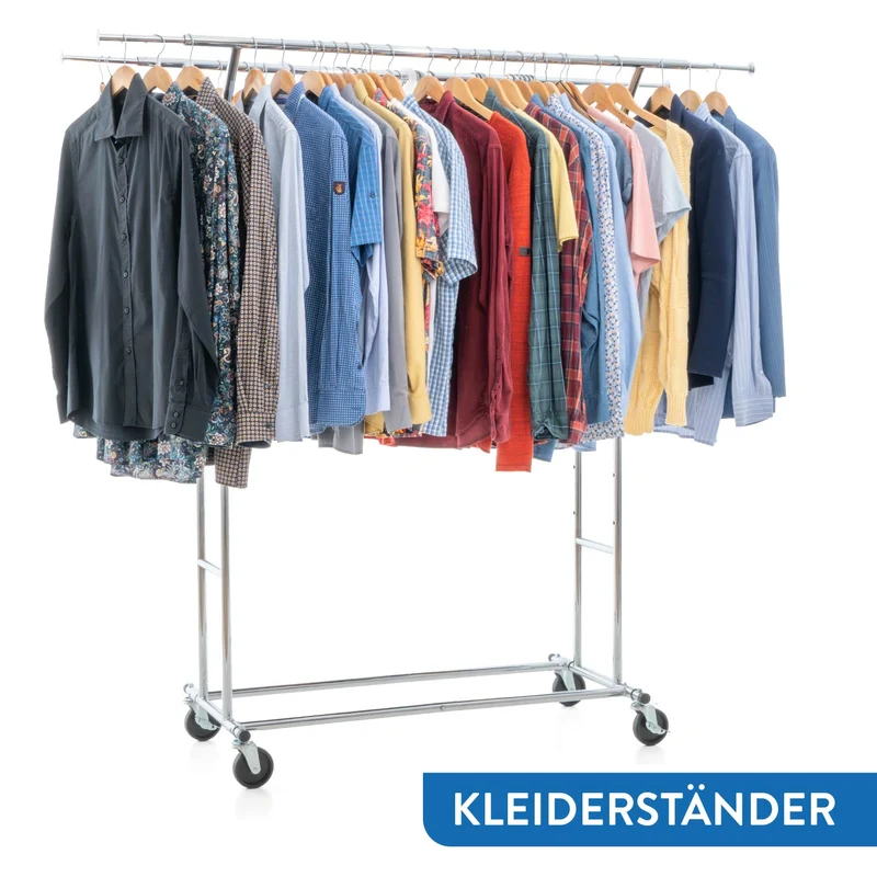 Tatkraft Denver & Safe – Schwerlast-Kleiderständer mit Schutzhülle, bis 110 kg, 2 Kleiderstangen, Falschrank Stabil auf Rollen, 129–169×55×148–172 cm