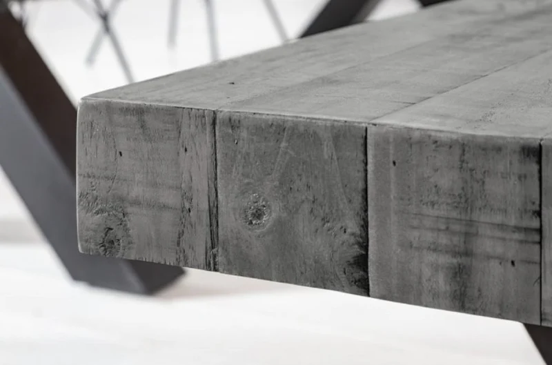 Casa Padrino Industrial Design Sitzbank Grau / Schwarz 170 x 40 x H. 45 cm - Massivholz Bank mit pulverbeschichteten Metall Gestell - Industrial Design Möbel