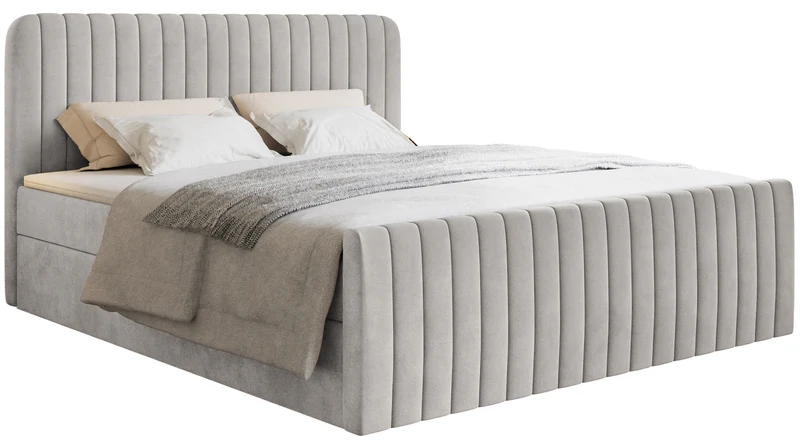 Kontinentalbett 180x200 cm Saliano mit Stauraum und Topper, grau-beiger Samt