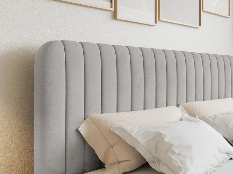 Kontinentalbett 180x200 cm Saliano mit Stauraum und Topper, grau-beiger Samt