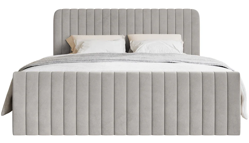 Kontinentalbett 180x200 cm Saliano mit Stauraum und Topper, grau-beiger Samt