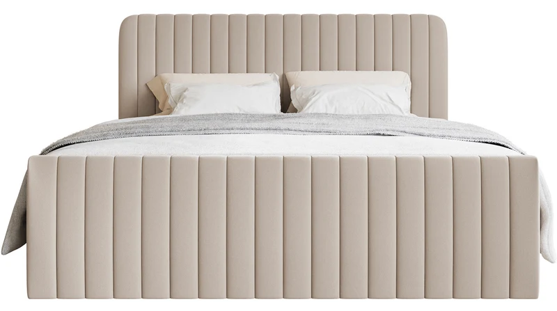 Kontinentales Bett 200x200 cm Saliano mit Stauraum und Topper, beige Chenille, wasserabweisend
