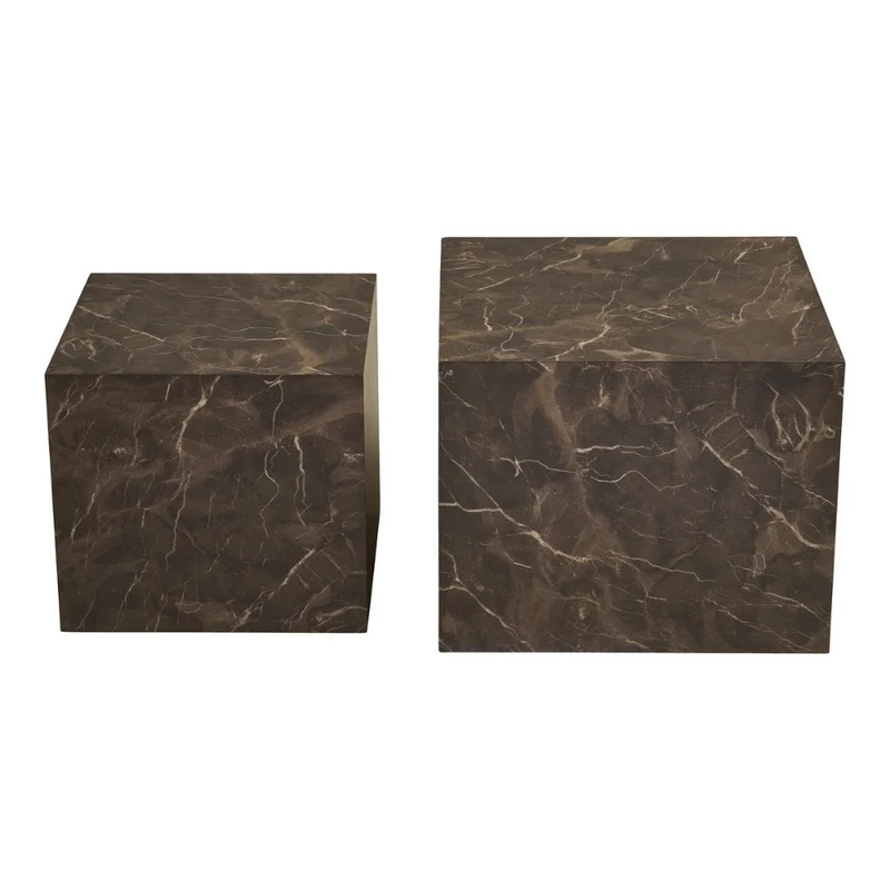 2er Couchtisch-Set POSTATO 50cm | Modernes Design Marmor-Look braun