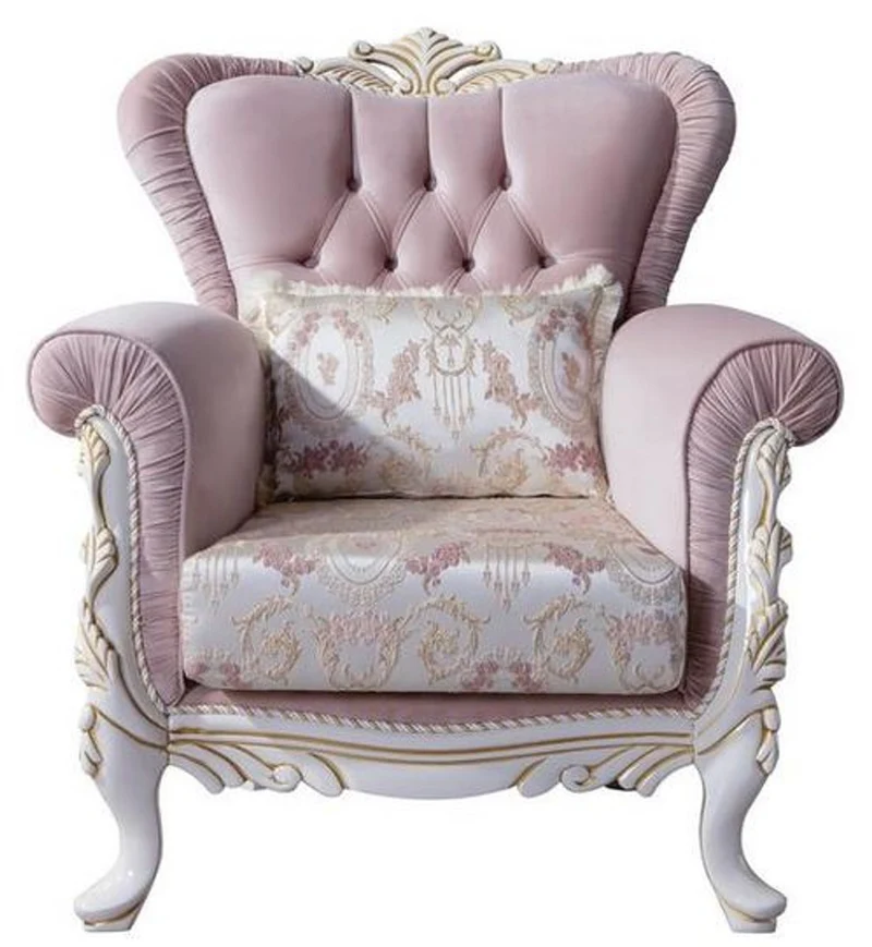 Casa Padrino Luxus Barock Sessel mit dekorativem Kissen Rosa / Silber / Weiß / Gold 96 x 92 x H. 106 cm - Barockstil Wohnzimmer Möbel