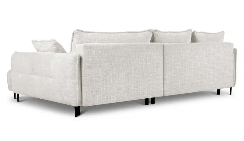 Ecksofa Oblivio mit Schlaffunktion, L-förmig, mit Stauraum, cremefarbener Chenille, rechtsseitig