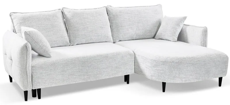Ecksofa mit Schlaffunktion Oblivio Mini, L-förmig, rechtsseitig, mit Stauraum, weißes Geflecht