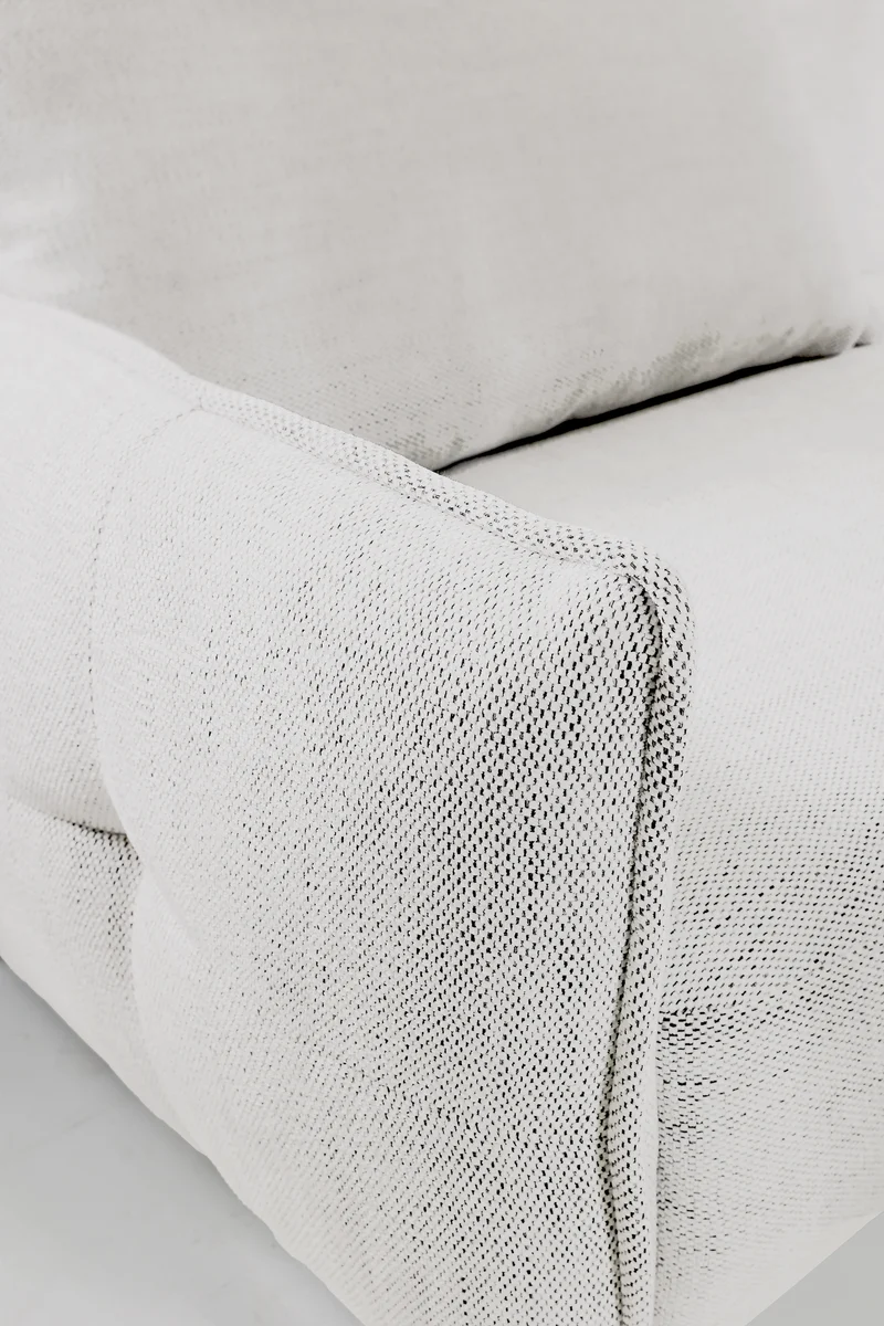 Ecksofa mit Schlaffunktion Oblivio Mini, L-förmig, rechtsseitig, mit Stauraum, weißes Geflecht