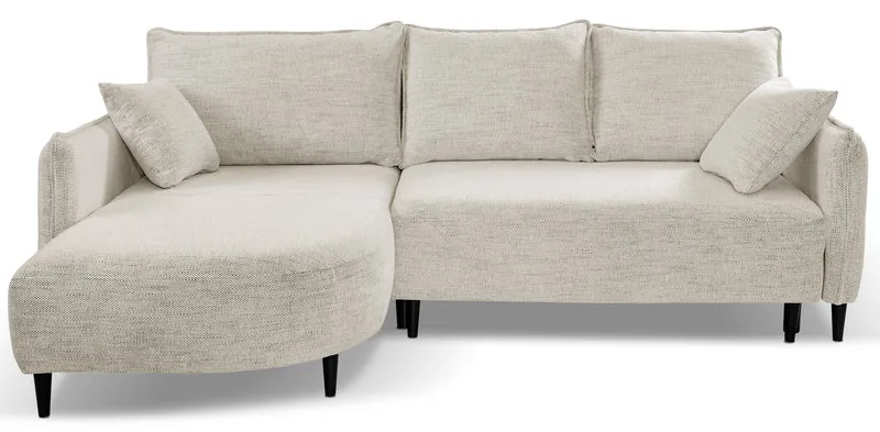 Ecksofa mit Schlaffunktion Oblivio mini, L-förmig, linksseitig, mit Stauraum, beige Geflecht