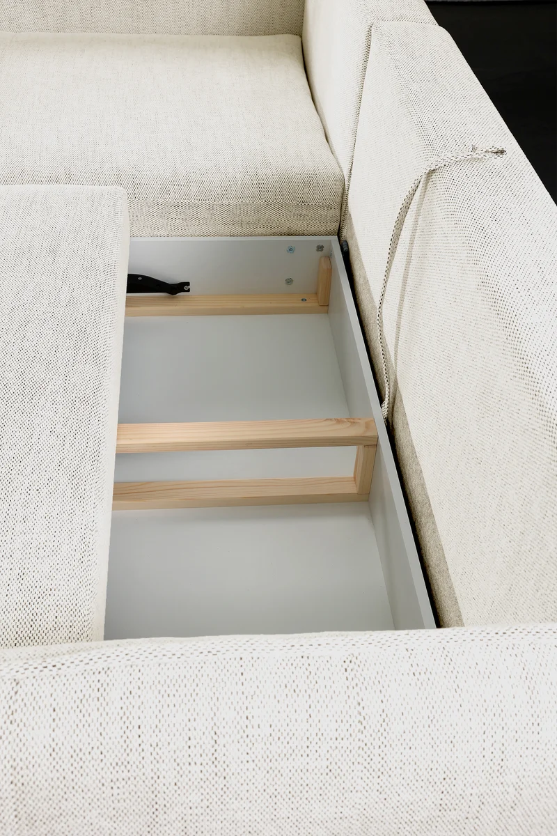 Ecksofa mit Schlaffunktion Oblivio mini, L-förmig, linksseitig, mit Stauraum, beige Geflecht
