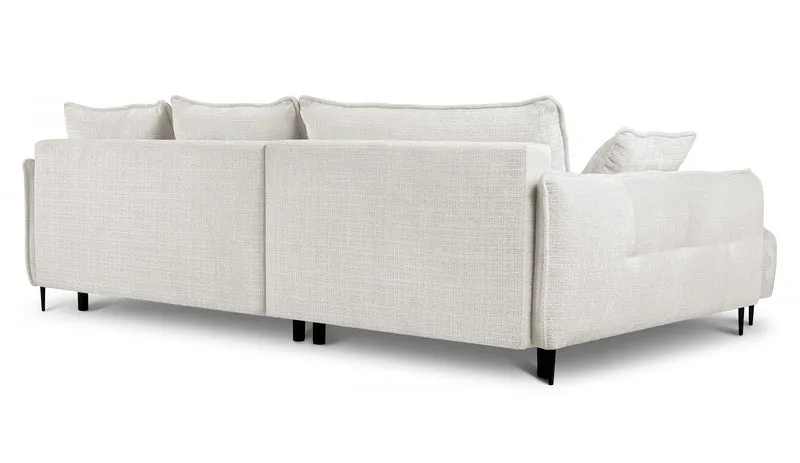 Ecksofa Oblivio mit Schlaffunktion, L-förmig, mit Stauraum, cremefarbener Chenille, linksseitig