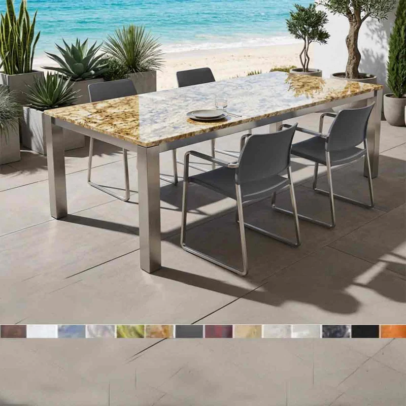 Gartentisch mit Steinplatte Wetterhart & Pflegeleicht mit Granit | Modell Caicos