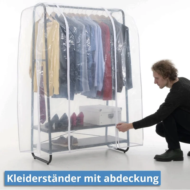 Tatkraft Anneli & Anwalt – Schwerlast-Kleiderständer mit Abdeckung, bis 170 kg, mit 2 Ablagen