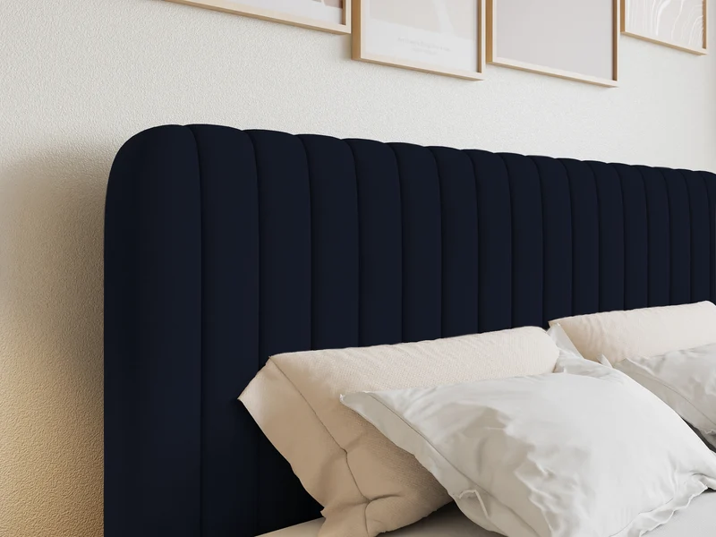 Kontinentales Bett 200x200 cm Saliano mit Stauraum und Topper, Samt in Marineblau