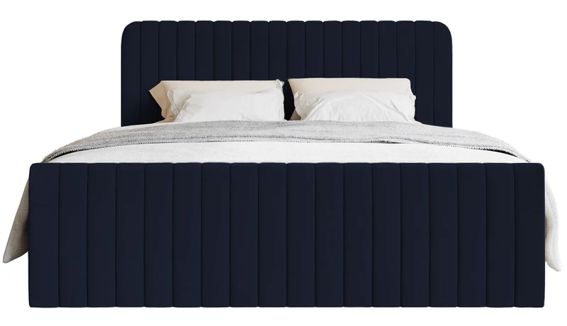 Kontinentales Bett 200x200 cm Saliano mit Stauraum und Topper, Samt in Marineblau
