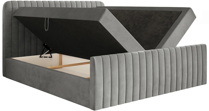 Kontinentales Bett 200x200 cm Saliano mit Stauraum und Topper, grauer Samt