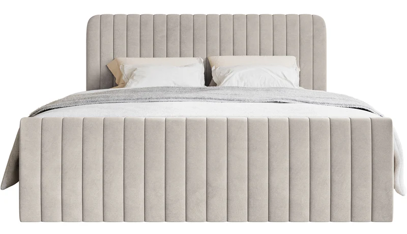 Kontinentales Bett 200x200 cm Saliano mit Stauraum und Topper, beige Samt