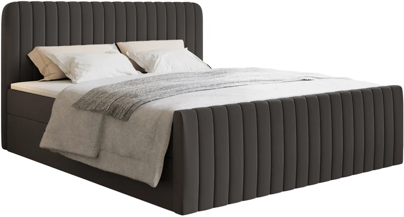 Kontinentalbett 140x200 cm Saliano mit Stauraum und Topper, grafitfarben, hydrophobes Chenille