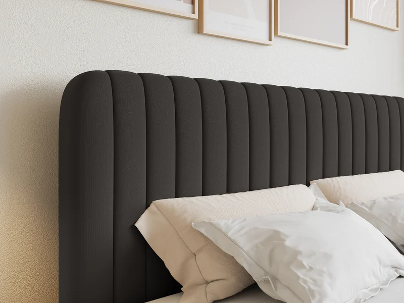 Kontinentalbett 140x200 cm Saliano mit Stauraum und Topper, grafitfarben, hydrophobes Chenille