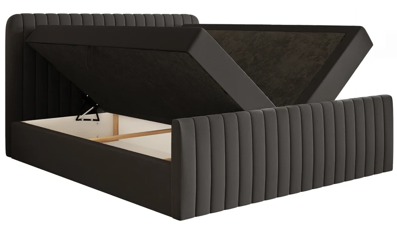 Kontinentalbett 140x200 cm Saliano mit Stauraum und Topper, grafitfarben, hydrophobes Chenille