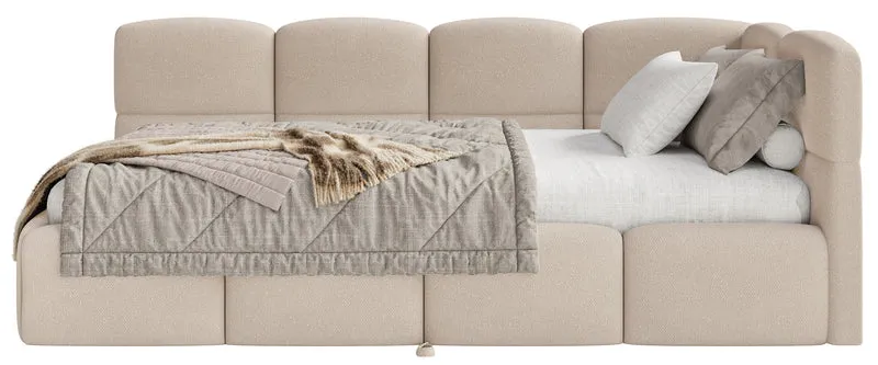 Jugendbett 90x200 cm Cloudy, rechts ausziehbar, mit Matratzen, beige Chenille