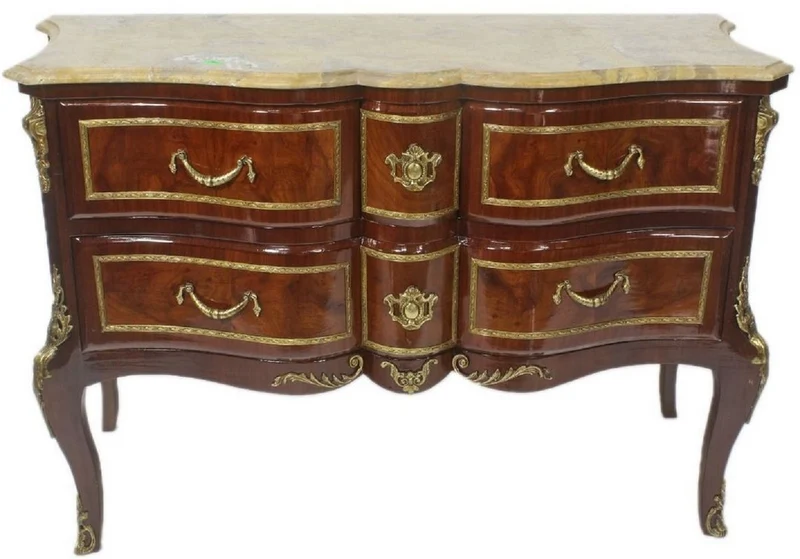 Casa Padrino Barock Kommode Braun / Gold / Creme 120 x 50 x H. 80 cm - Elegante Massivholz Kommode mit Schubladen und Marmorplatte - Möbel im Barockstil