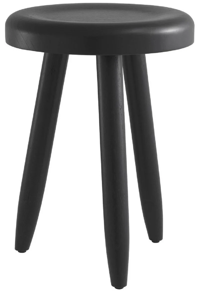 Casa Padrino Luxus Sitzhocker Schwarz Ø 31 x H. 45 cm - Massivholz Hocker - Runder Mindi Holz Sitzhocker - Luxus Möbel