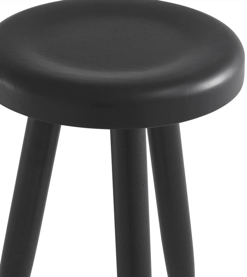 Casa Padrino Luxus Sitzhocker Schwarz Ø 31 x H. 45 cm - Massivholz Hocker - Runder Mindi Holz Sitzhocker - Luxus Möbel