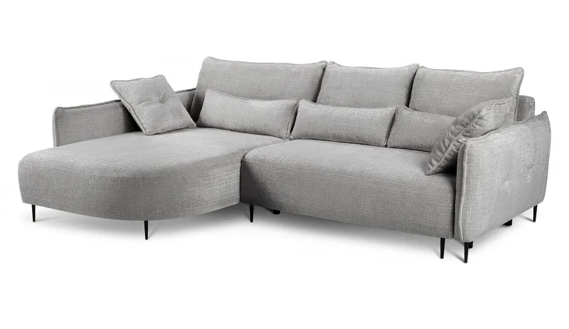 Ecksofa Oblivio mit Schlafunktion, L-förmig, mit Stauraum, grauer Chenille, linksseitig