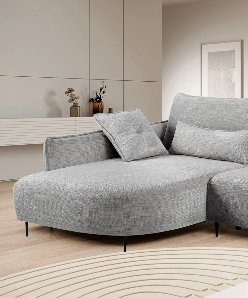 Ecksofa Oblivio mit Schlafunktion, L-förmig, mit Stauraum, grauer Chenille, linksseitig