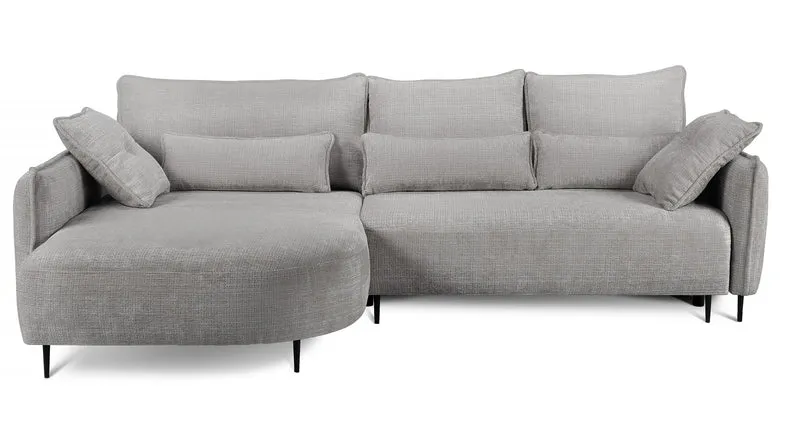 Ecksofa Oblivio mit Schlafunktion, L-förmig, mit Stauraum, grauer Chenille, linksseitig