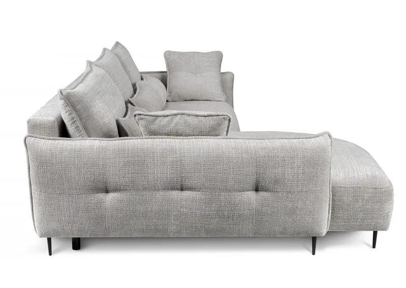 Ecksofa Oblivio mit Schlafunktion, L-förmig, mit Stauraum, grauer Chenille, linksseitig