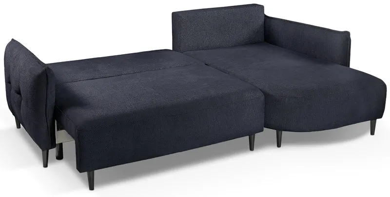Ecksofa mit Schlaffunktion Oblivio Mini, L-förmig, rechtsseitig, mit Stauraum, marineblaues Geflecht