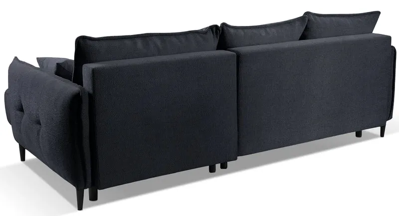 Ecksofa mit Schlaffunktion Oblivio Mini, L-förmig, rechtsseitig, mit Stauraum, marineblaues Geflecht