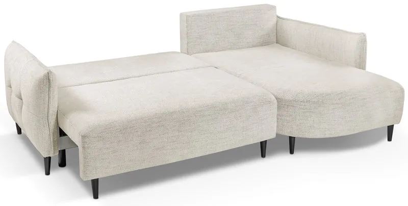 Ecksofa mit Schlaffunktion Oblivio Mini, L-förmig, rechtsseitig, mit Stauraum, beige Flechtmuster
