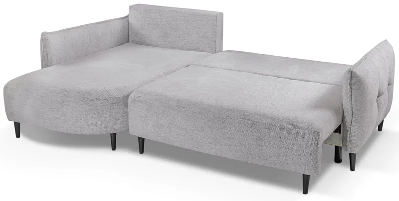 Ecksofa mit Schlaffunktion Oblivio mini, L-förmig, linksseitig, mit Stauraum, hellgraues Geflecht