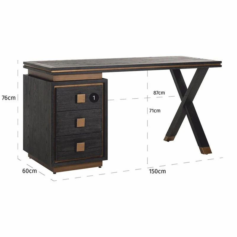 Casa Padrino Luxus Schreibtisch mit 3 Schubladen Antik Schwarz / Bronze 150 cm - Büro Möbel
