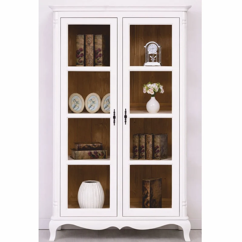 Casa Padrino Landhausstil Vitrine mit 2 Glastüren Weiß / Braun 112 x 49 x H. 190 cm