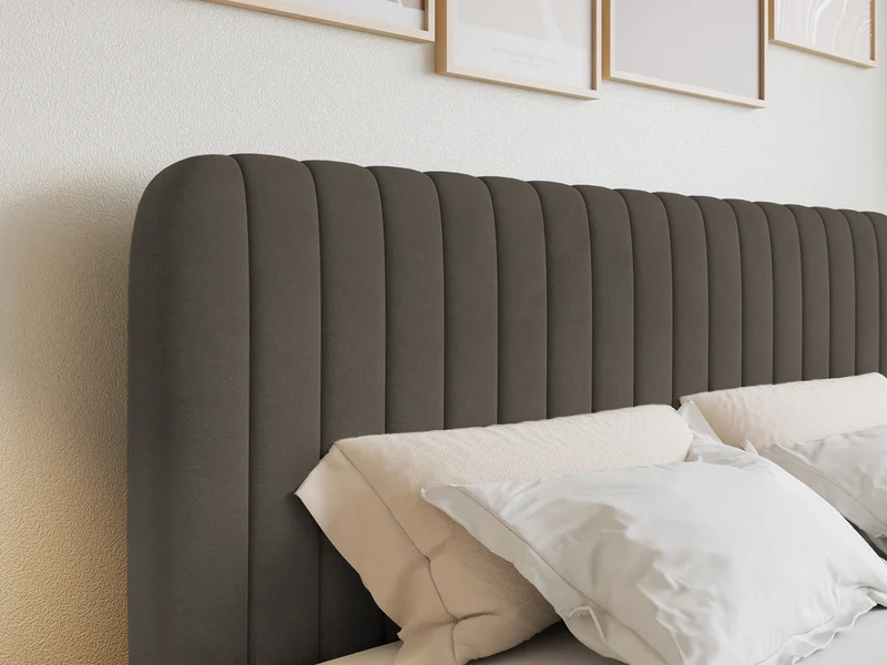 Kontinentales Bett 200x200 cm Saliano mit Stauraum und Topper, brauner Samt