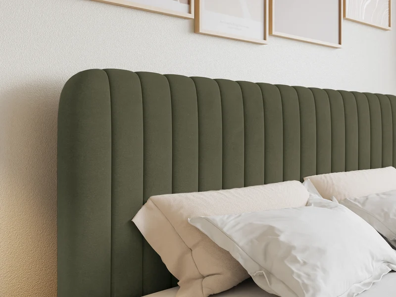 Kontinentales Bett 180x200 cm Saliano mit Stauraum und Topper, olivgrüner Samt