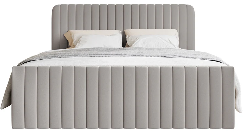 Kontinentalbett 200x200 cm Saliano mit Stauraum und Topper, hellbeiger hydrophober Chenillestoff