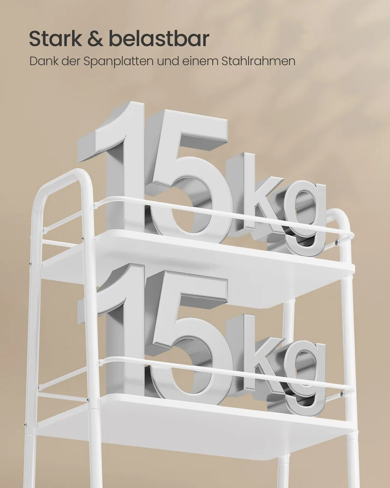 Trolley Mit 3 Ebenen - Fahrbar Mit Stoffkorb - Für Küche Und Badezimmer