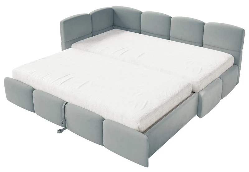 Jugendbett 90x200 cm Cloudy, links ausziehbar, mit Matratzen, grauer Velours, wasserabweisend und pflegeleicht