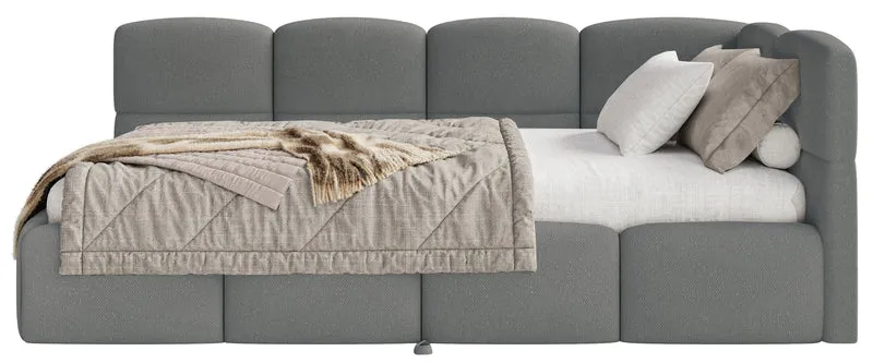 Jugendbett 90x200 cm Cloudy, rechtsseitig ausziehbar, mit dunkelgrauen Chenille-Matratzen