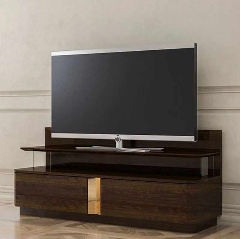 Casa Padrino Luxus Wohnzimmer TV Schrank mit 2 Schubladen Braun / Gold 150 x 50 x H. 67 cm - Edle Wohnzimmer Möbel - Luxus Qualität